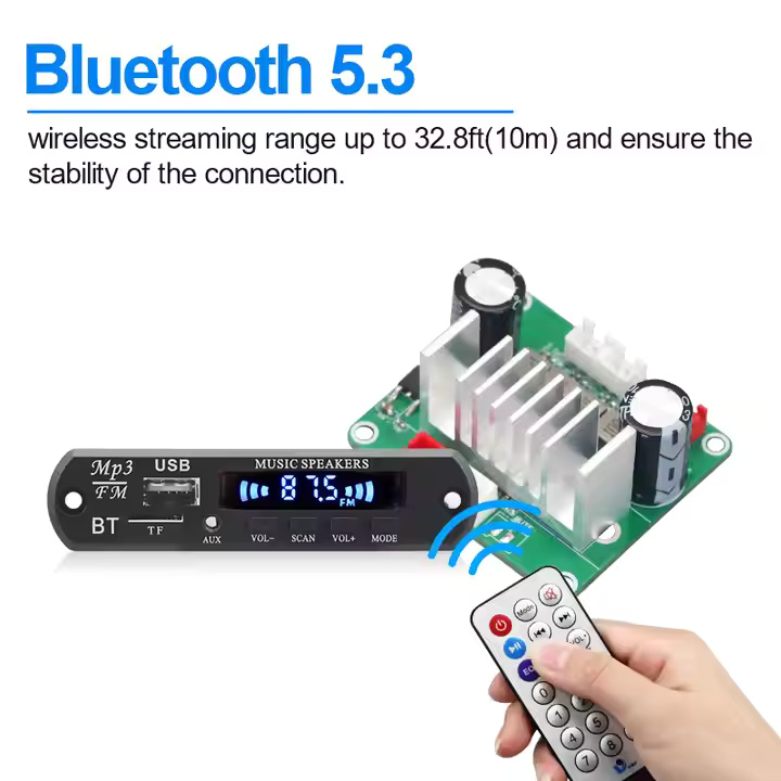 VIRE DC 12-24V Input Digital Audio Stereo Amplifier for Bluetooth Module 5V Output 2*50W TPA3116 Amplifier Board Made Plastic - Image 4