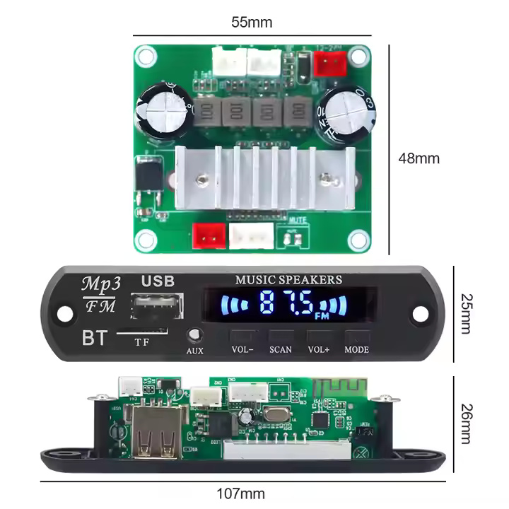 VIRE DC 12-24V Input Digital Audio Stereo Amplifier for Bluetooth Module 5V Output 2*50W TPA3116 Amplifier Board Made Plastic